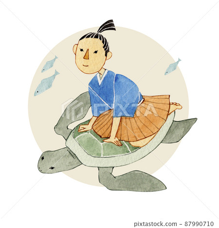 日本民間故事浦島太郎水彩插圖 87990710