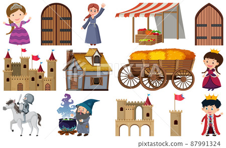 Medieval characters buildings set Medieval characters buildings set 87991324