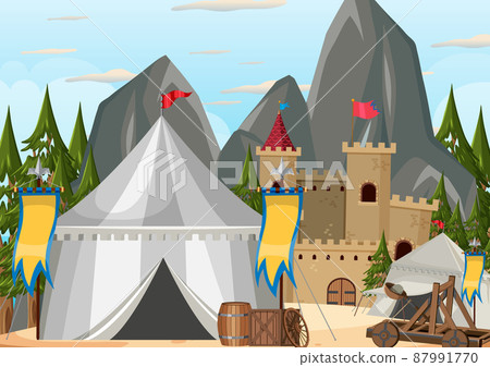 Medieval army camp scene 87991770