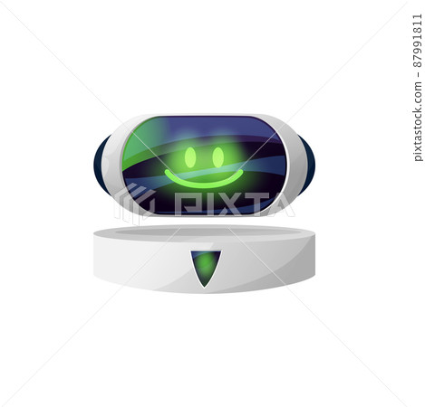 Chatterbot virtual online support chatbot isolated ai assistant helper. Vector messenger application robot bot, chatter call center operator, customer support service chatting bot with glowing eyes Chatterbot virtual online support chatbot isolated ai assistant helper. Vector messenger application robot bot, chatter call center operator, customer support service chatting bot with glowing eyes 87991811