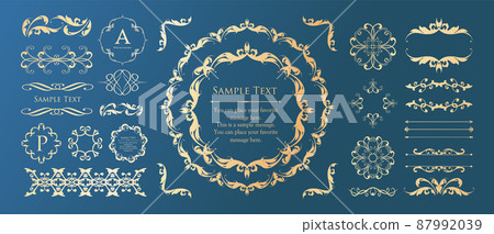 春天植物主題框架集。復古花。裝飾設計。時尚的治療 春天植物主題框架集。復古花。裝飾設計。時尚的治療 87992039