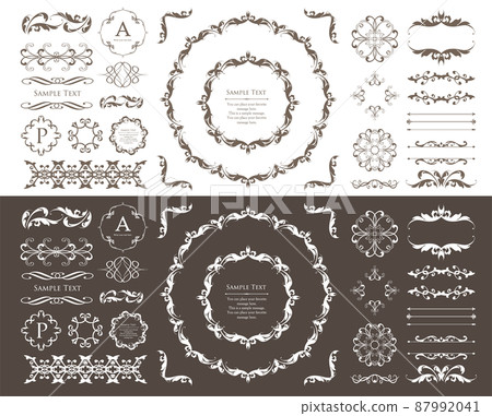 春天植物主題框架集。復古花。裝飾設計。時尚的治療 87992041