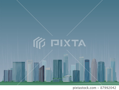 市中心一組建築群下雨的插圖 市中心一組建築群下雨的插圖 87992042