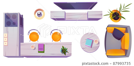 Set studio living room, kitchen furniture top view 87993735