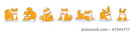 Happy shiba inu dog cartoon character poses set Happy shiba inu dog cartoon character poses set 87993757