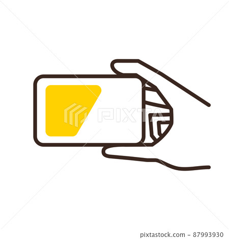 Illustration line drawing holding horizontally and holding an IC card Illustration line drawing holding horizontally and holding an IC card 87993930