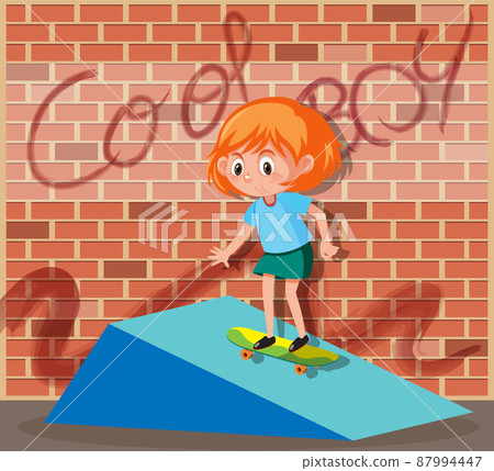 A scene of little girl playing skate 87994447