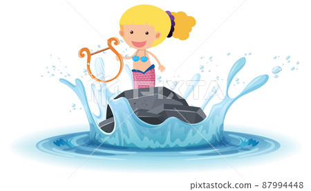A water splash with mermaid on a stone on white background 87994448
