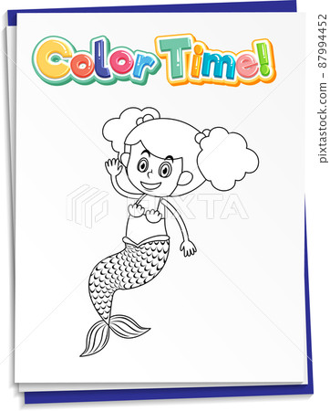 Worksheets template with color time text and mermaid outline Worksheets template with color time text and mermaid outline 87994452