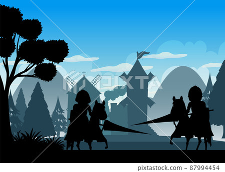 Silhouette scene with medieval Silhouette scene with medieval 87994454