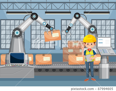 Automation industry concept with assembly line robots 87994605