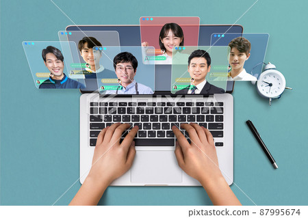 nano-society after covid digitized business world video conference using laptop computer 87995674