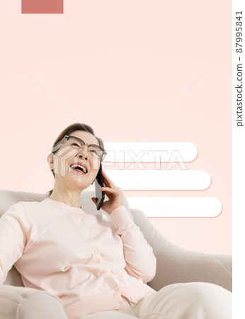 smartphone data plan poster for cellular carrier business with Korean senior female model smartphone data plan poster for cellular carrier business with Korean senior female model 87995841