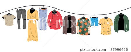 Mens and Womans Clothes on Hanger. 87996436