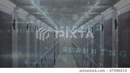 Image of cyber attack warning over server room 87996819