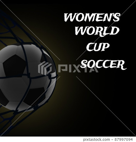Womens world cup soccer text banner against soccer ball hitting the goal net on black background 87997094