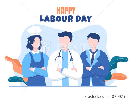 Happy Labor Day from People of Various Professions, Different Background and Thanks to Your Hard Work in Flat Cartoon Illustration for Poster Happy Labor Day from People of Various Professions, Different Background and Thanks to Your Hard Work in Flat Cartoon Illustration for Poster 87997561