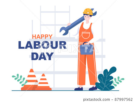 Happy Labor Day from People of Various Professions, Different Background and Thanks to Your Hard Work in Flat Cartoon Illustration for Poster Happy Labor Day from People of Various Professions, Different Background and Thanks to Your Hard Work in Flat Cartoon Illustration for Poster 87997562