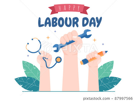 Happy Labor Day from People of Various Professions, Different Background and Thanks to Your Hard Work in Flat Cartoon Illustration for Poster 87997566