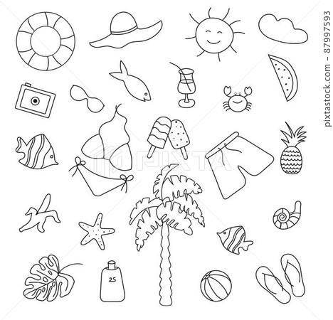 Summer pattern hand drawn with doodles. Suitable for print, textile, background, wallpaper, wrapping paper, packaging Summer pattern hand drawn with doodles. Suitable for print, textile, background, wallpaper, wrapping paper, packaging 87997593