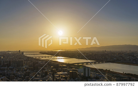 Umeda cityscape at dusk in Osaka (from Umeda Sky Building) Umeda cityscape at dusk in Osaka (from Umeda Sky Building) 87997792