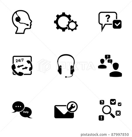 Set of simple icons on a theme call center, vector, design, collection, flat, sign, symbol,element, object, illustration, isolated. White background 87997850