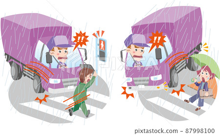 Traffic safety <Traffic trouble at a pedestrian crossing in rainy weather (truck driver)> 87998100