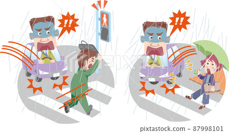 Traffic Safety <Traffic troubles at pedestrian crossings in the rain> 87998101