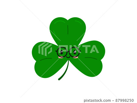 Cute clever shamrock clover in eye glasses irish character isolated on white background. Cute clever shamrock clover in eye glasses irish character isolated on white background. 87998250