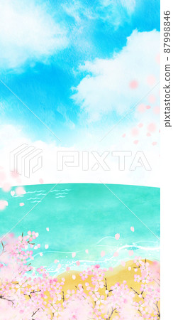 Spring sea cherry blossom background material - Stock Illustration ...