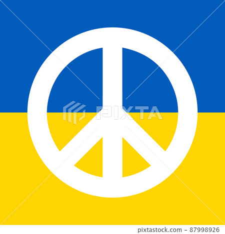 Ukrainian peace symbol - stay with Ukraine. Ukraine vector poster. Concept of Ukrainian and Russian military crisis, conflict between Ukraine and Russia. Support, pray and help Ukraine during the war. 87998926