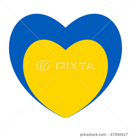 Ukraine flag icon in the shape of one on one heart. Abstract patriotic ukrainian flag with love symbol. Blue and yellow conceptual idea - with Ukraine in his heart. Support for the country during war. Ukraine flag icon in the shape of one on one heart. Abstract patriotic ukrainian flag with love symbol. Blue and yellow conceptual idea - with Ukraine in his heart. Support for the country during war. 87998927