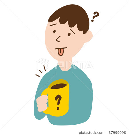 Illustration of a man experiencing discomfort due to taste disorder and burnt tongue 87999098