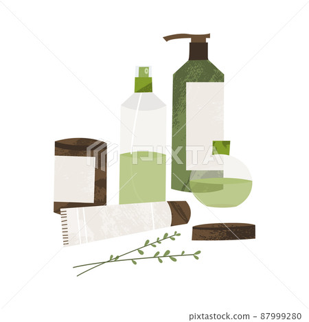 Homeopathy, naturopathy. Complementary, alternative, integrative, holistic medicine. Natural organic herb. Apothecary bottle. Vector flat cartoon illustration 87999280