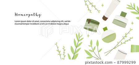 Homeopathy, naturopathy. Complementary, alternative, integrative, holistic medicine. Natural organic herb. Apothecary bottle. Vector flat cartoon illustration. Landing page, banner design, flyer 87999299