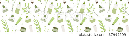 Homeopathy, naturopathy. Complementary, alternative, integrative, holistic medicine. Natural organic herb. Apothecary bottle. Vector flat cartoon illustration, seamless pattern 87999309