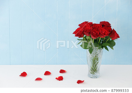Copy space on red roses and blue background 87999333