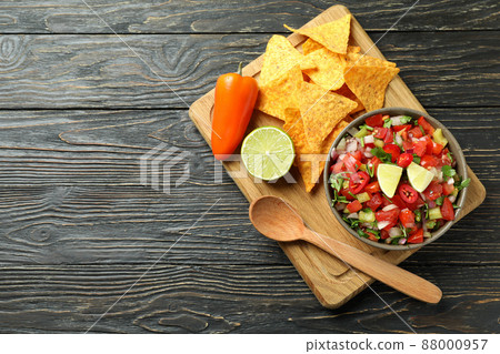 Mexican food concept with Pico de Gallo on wooden table 88000957