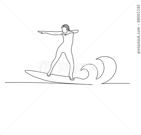 Surfing girl on the waves. Recreation, sports. Vector stock illustration. Isolated on a white background. Surfing girl on the waves. Recreation, sports. Vector stock illustration. Isolated on a white background. 88001192