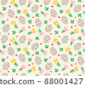 Easter Day flat vector background with flowers, eggs and hearts. A seamless spring pattern design for wrapping paper, wallpapers and fabric 88001427