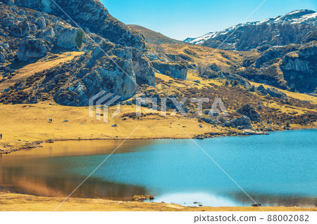A glacial Lake Ercina. Peaks of Europe (Picos de Europa) National Park. Asturias, Spain, Europe A glacial Lake Ercina. Peaks of Europe (Picos de Europa) National Park. Asturias, Spain, Europe 88002082