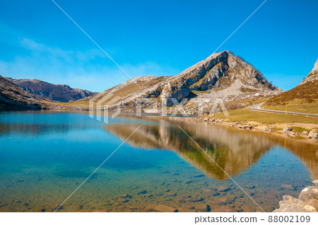 Peaks of Europe (Picos de Europa) National Park. A glacial Lake Enol. Asturias, Spain, Europe 88002109
