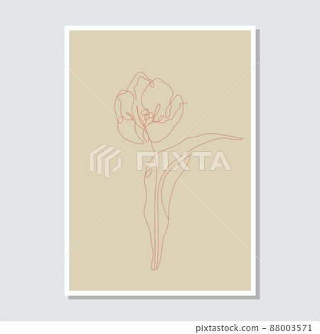 One single line drawing tulip flowers on earthy background card template 88003571