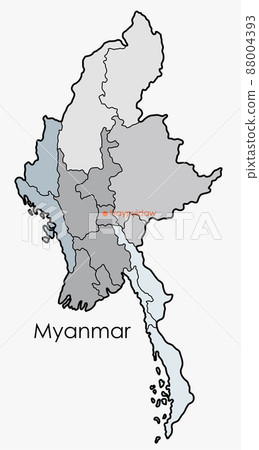 Doodle freehand drawing map of Myammar. Doodle freehand drawing map of Myammar. 88004393