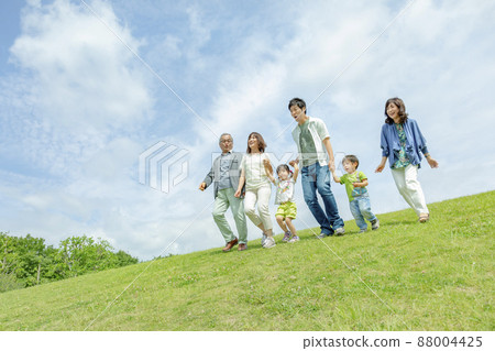 Three generation family playing in the park 88004425