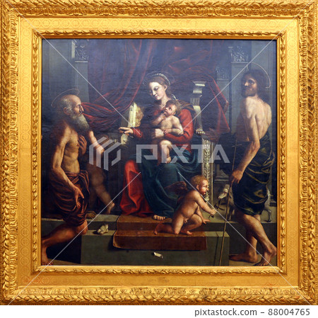 Girolamo da Carpi: Madonna and Child with Saint Jerome and John the Baptist, Old Masters Collection, Croatian Academy of Sciences in Zagreb 88004765