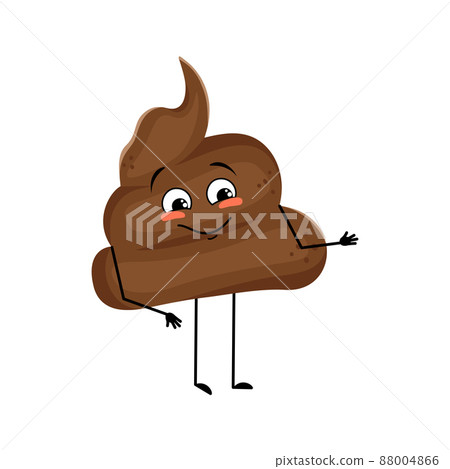 Cute shit character with joy emotions, smile face, happy eyes, arms and legs. A mischievous turd with eyes. Vector flat illustration Cute shit character with joy emotions, smile face, happy eyes, arms and legs. A mischievous turd with eyes. Vector flat illustration 88004866