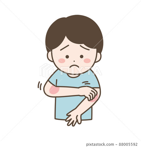 Illustration of a boy scratching his arm Illustration of a boy scratching his arm 88005592