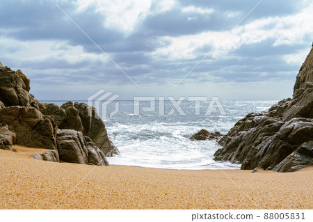 High Tides Coming on to the Rocky Shores of Costa Brava in Spain, cloudy weather High Tides Coming on to the Rocky Shores of Costa Brava in Spain, cloudy weather 88005831