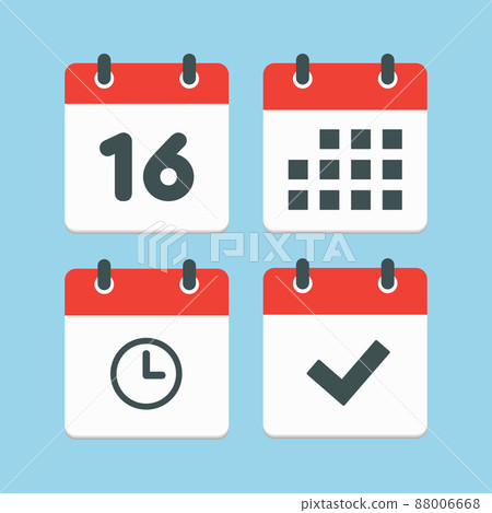 Icons calendar number 16, agenda app, timer, done Icons calendar number 16, agenda app, timer, done 88006668
